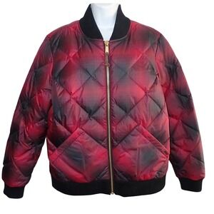 Eddie Bauer 1936 Skyliner Down Jacket Womens‎ XL Red Black Plaid Quilted Bomber